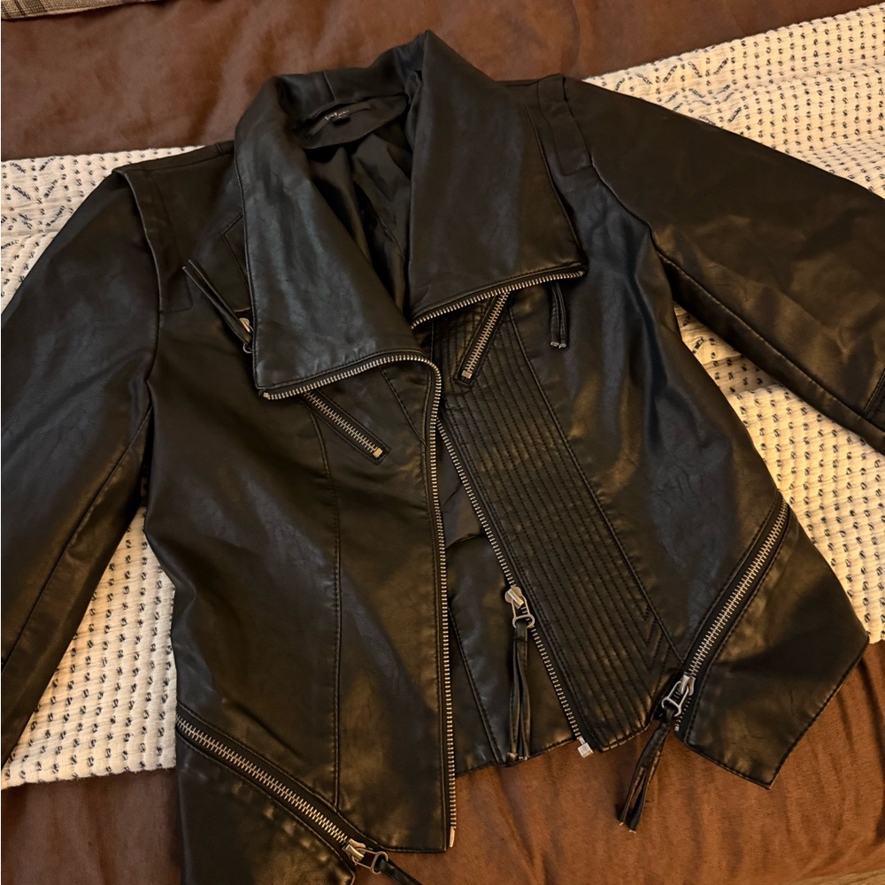 Lulu's Black Vegan Leather Jacket with Zipper Details